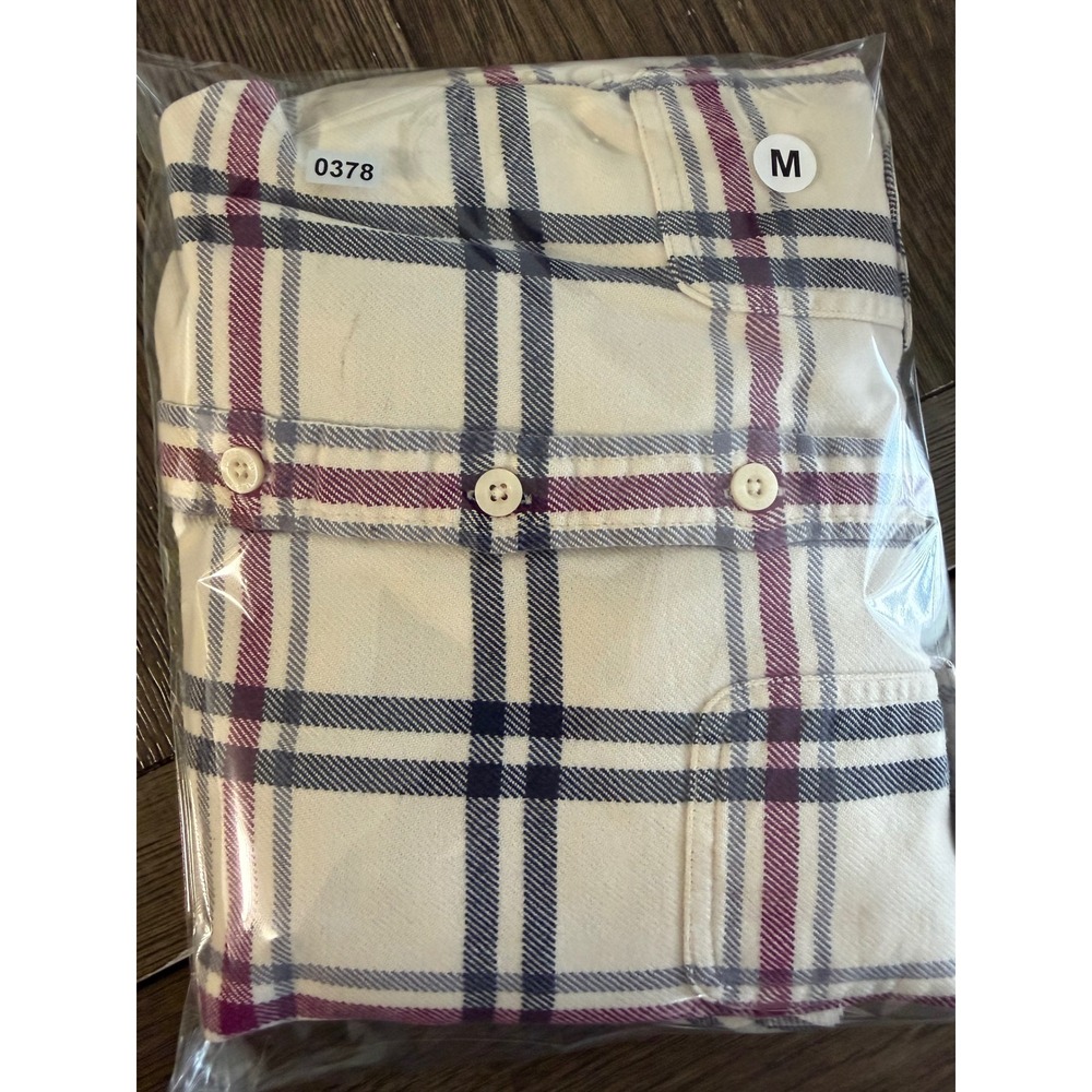 Patagonia Womens Organic Cotton Plaid Button Down Cream Navy Burgundy Size 8 - Picture 8 of 8